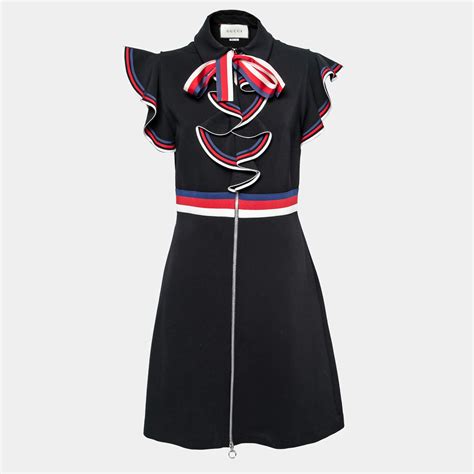 Gucci Sylvie Web Stretch Jersey Ruffle Dress 